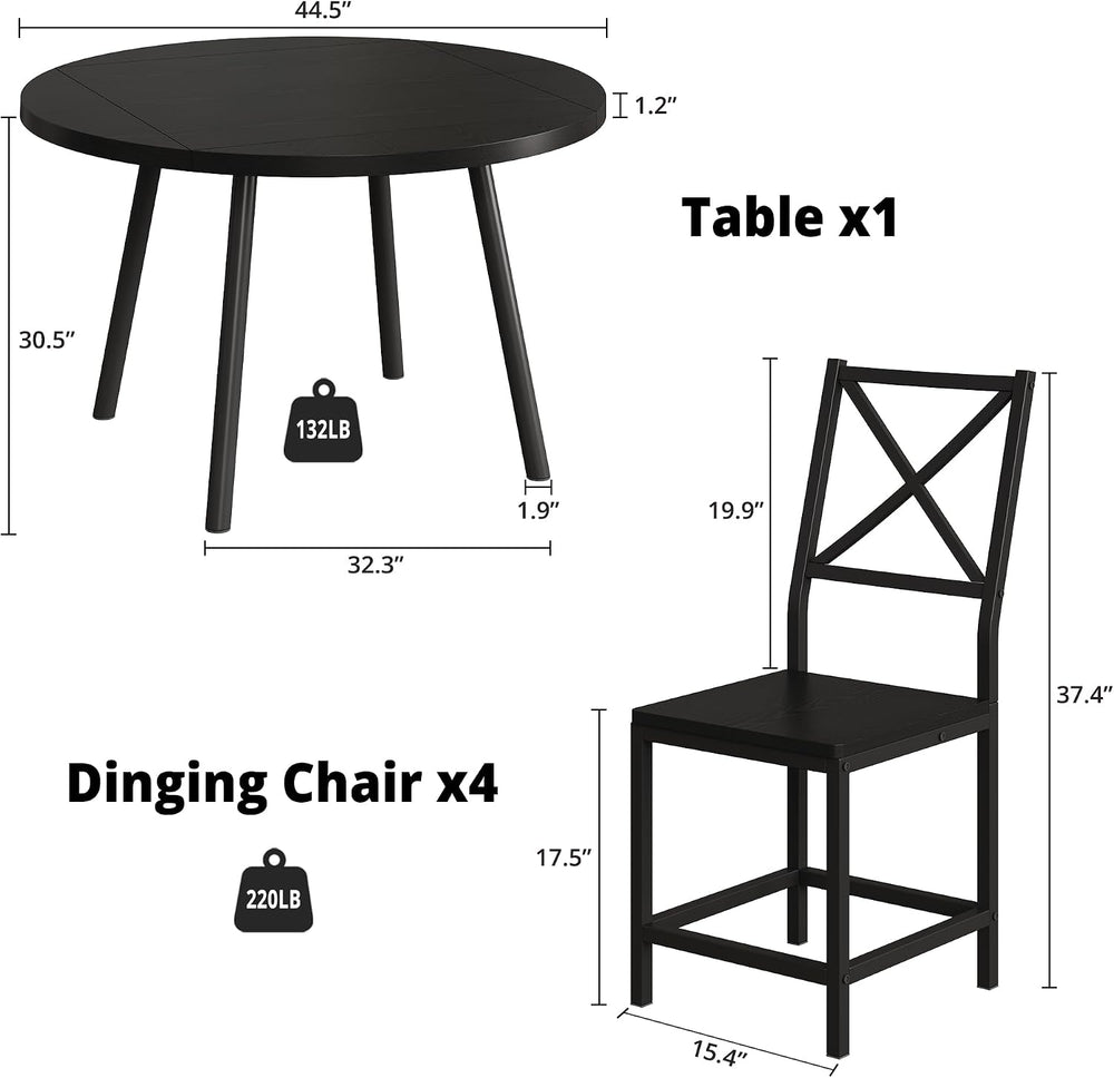 IRONCK Dining Table Set for 4, Round Kitchen Table and 4 Stool Chair for Dini...