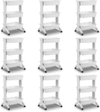 Sterilite 3 Tier Utility Cart Portable Storage Open Bin Organizer with 360 Degree Smooth Rolling Caster Wheels, Supports 10 lb Per Tier, White, 9-Pack