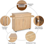 TANGZON Kitchen Island on Wheels, Rolling Storage Trolley with Large Cabinet, Drawer, Adjustable Shelf, Wood Worktop, Spice & Towel Rack, Utility Serving Cart for Dining Living Room (Natural)