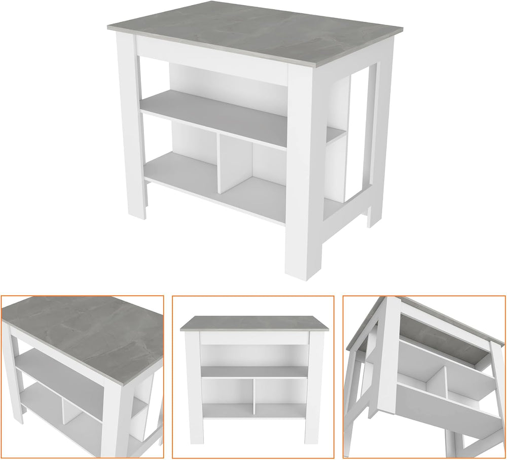 Kitchen Island Dozza with Three Shelves in White and Ibiza Marble | Three sto...