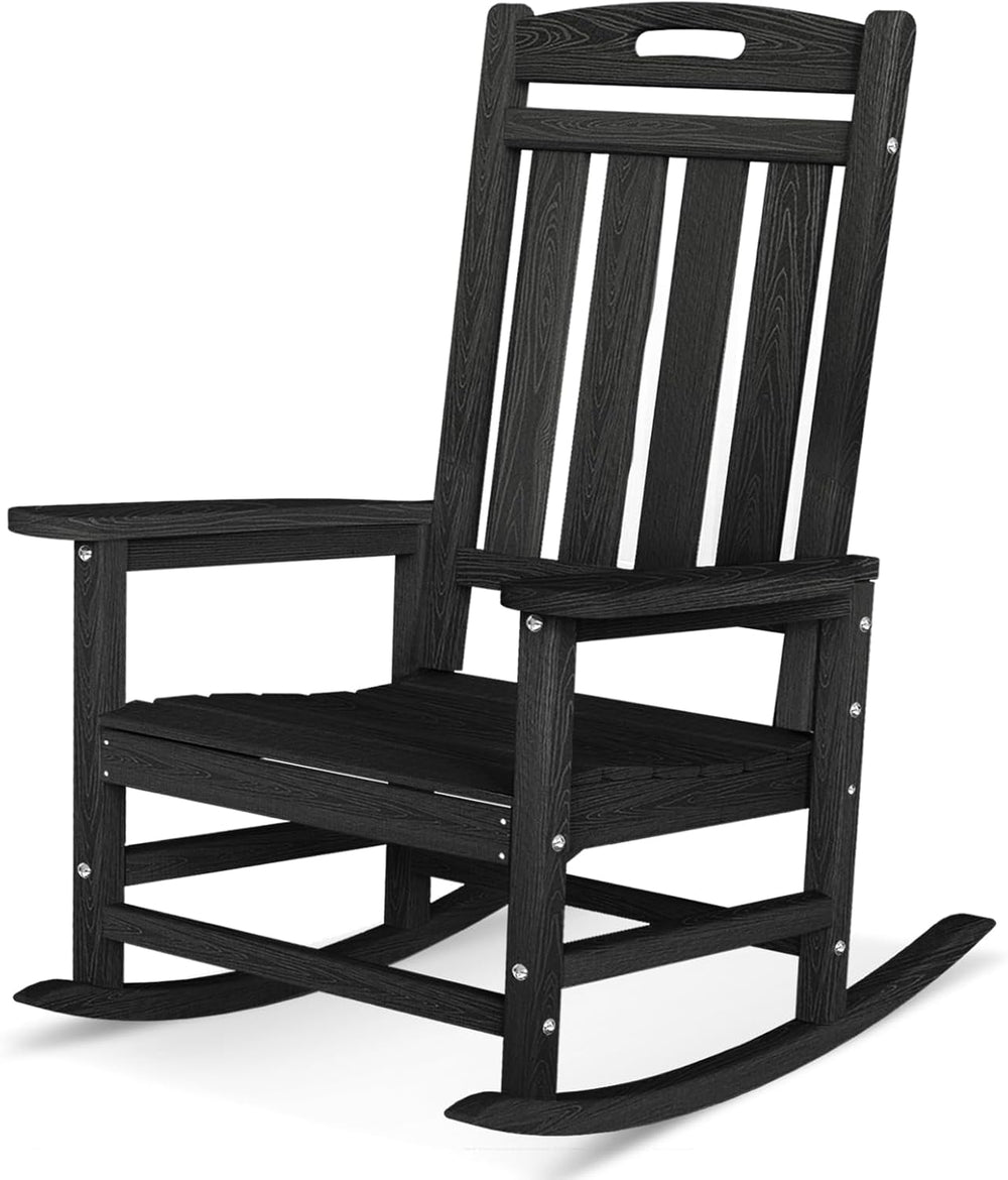 Oversized Outdoor Rocking Chair, HDPE Plastic High Back Rocking Chairs | Wood...