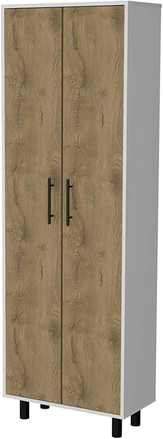 Fagan 2-Door 5-Shelf Kitchen Pantry White and Macadamia