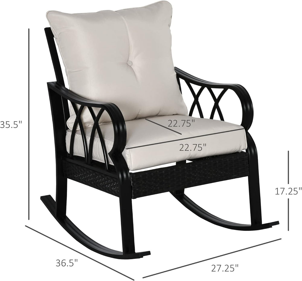 Outsunny Outdoor Wicker Rocking Chair with Padded Cushions, Aluminum Furnitur...
