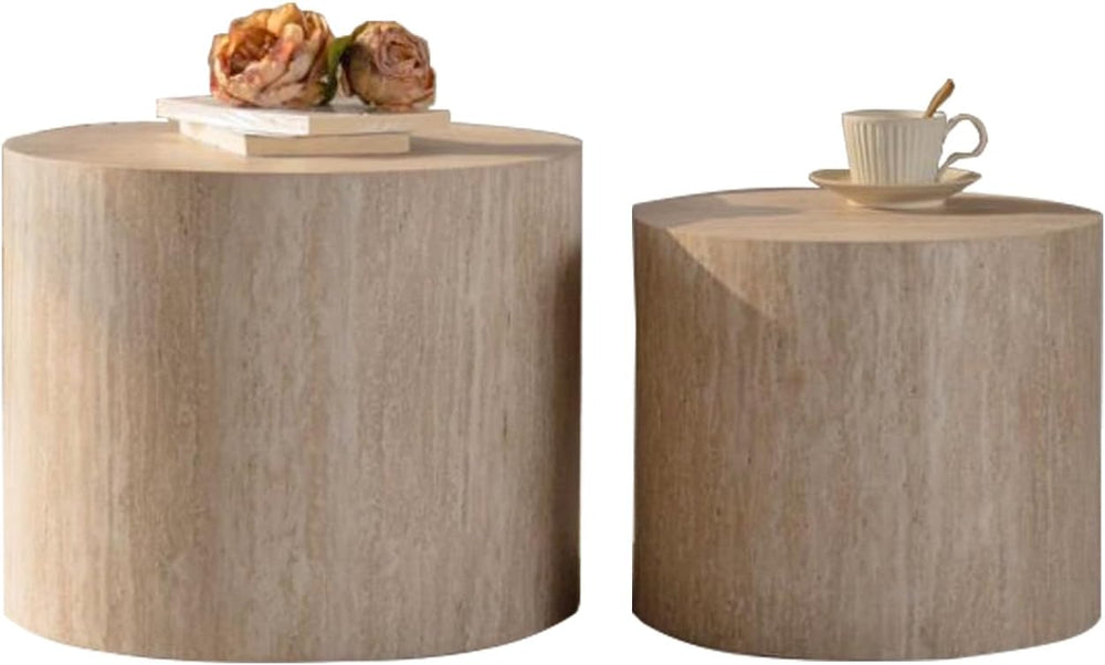 Retro Nesting Coffee Table Set of 2, 33.86" Round Wood Coffee Tables, Ci...