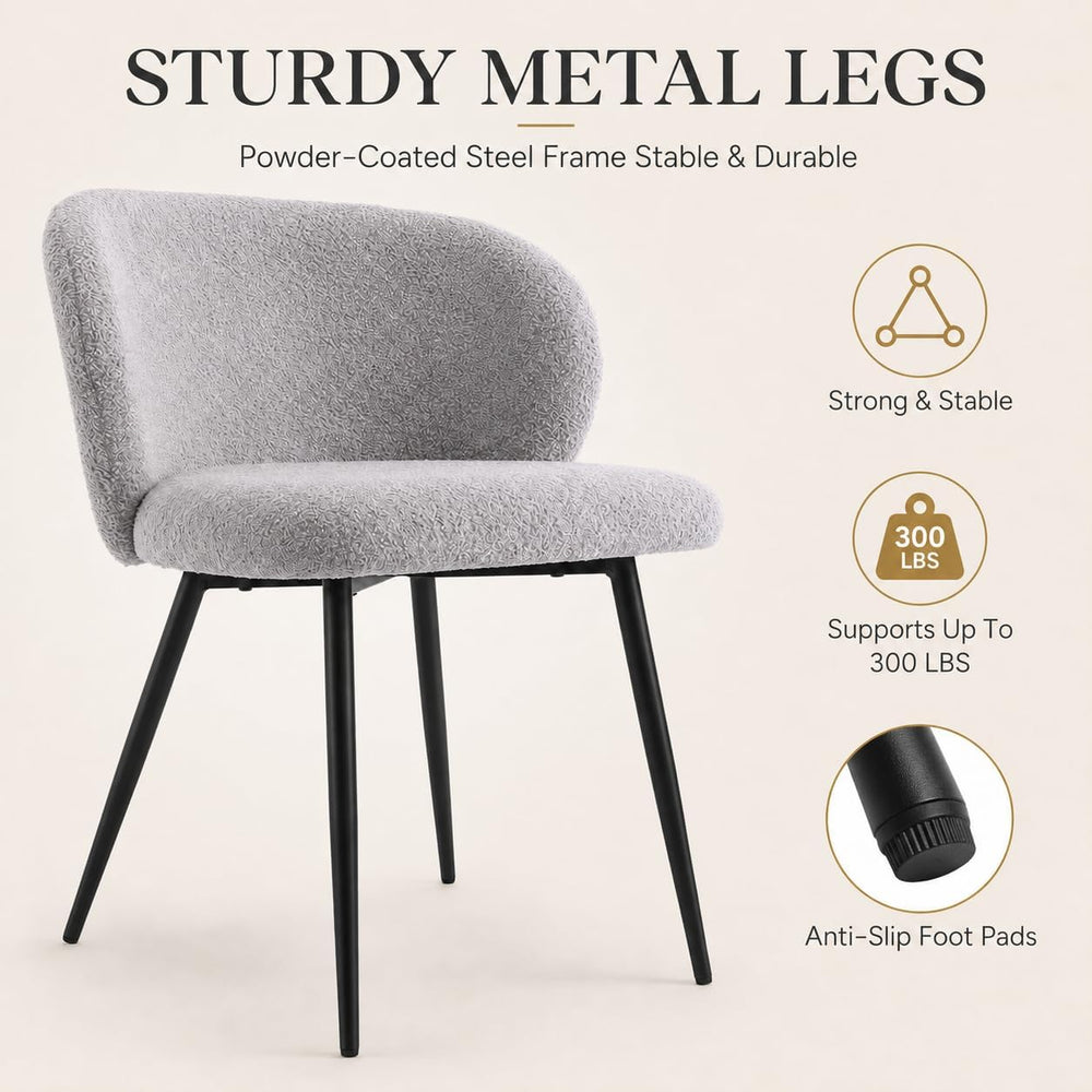 Modern Teddy Dining Chairs Set of 2, Comfy Kitchen Armless Chairs with Thick ...