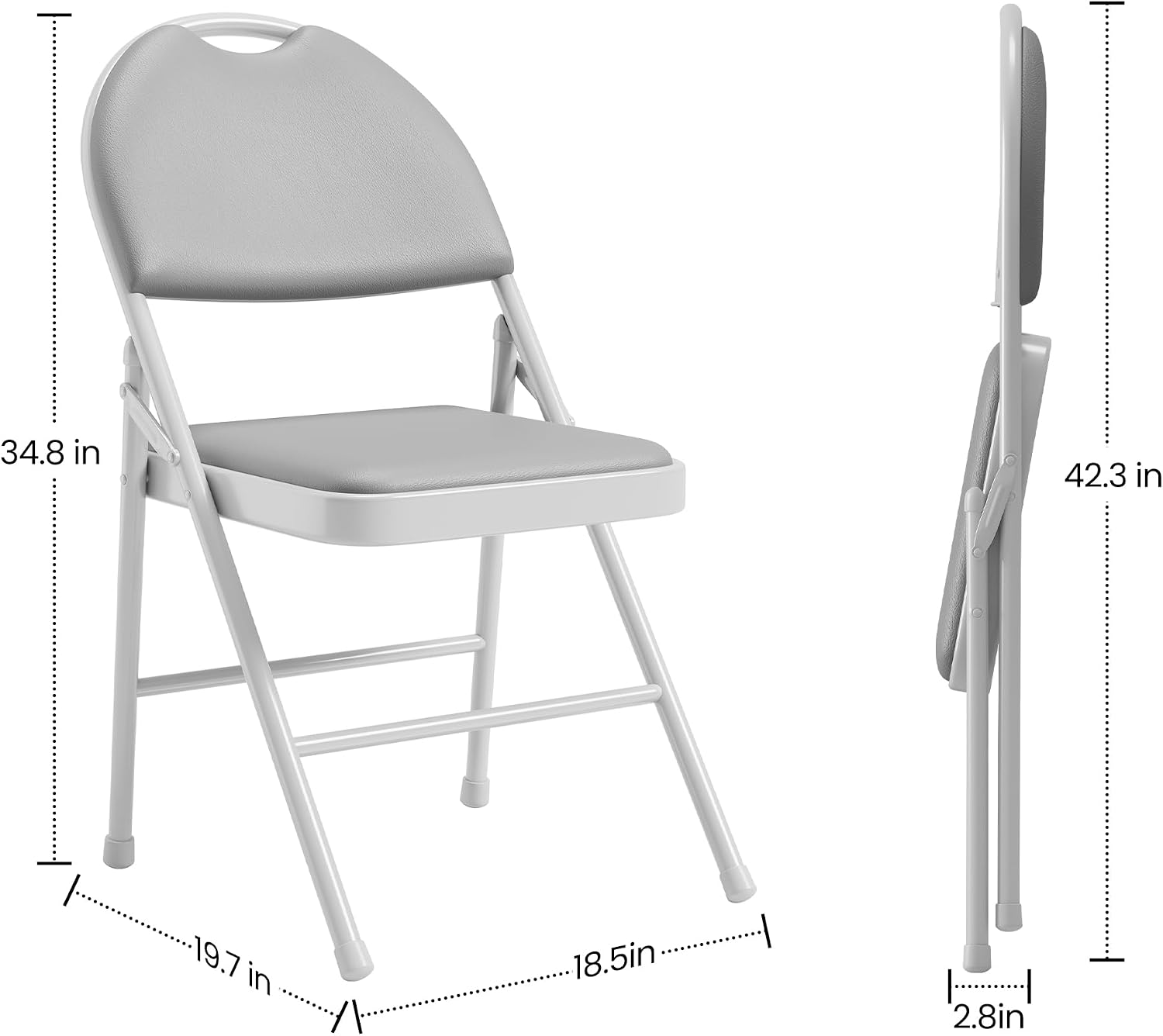 IDEALHOUSE 4 Pack Folding Chairs with PU Leather Padded Cushion, 350Lbs Capacity, Lightweight Ergonomic Design, Metal Frame, Indoor Outdoor Portable Stackable Seats for Home Office Party Events, Gray