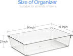 Ravinte 6 Pack Drawer Organizer - 6" X 9" Plastic Storage Bins, Acrylic Organizers with Non-Slip Pads Clear Desk Storage Tray for Makeup, Jewelries, Kitchen Utensils, Bathroom and Office