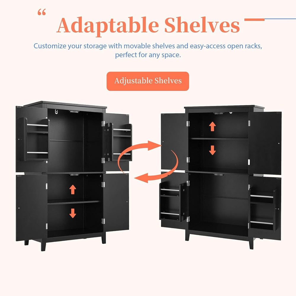 43.3" Tall Kitchen Storage Cabinet with Doors, Freestanding Pantry Cabin...