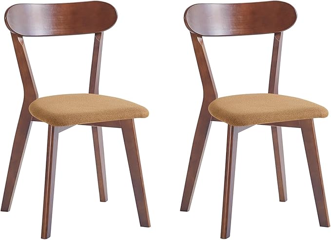 Walnut Solid Wood Chairs Set of 2 for Living Room and Home Kitchen, with Khaki Fixed Cushion (Louis-2 Walnut, Walnut/Khaki)