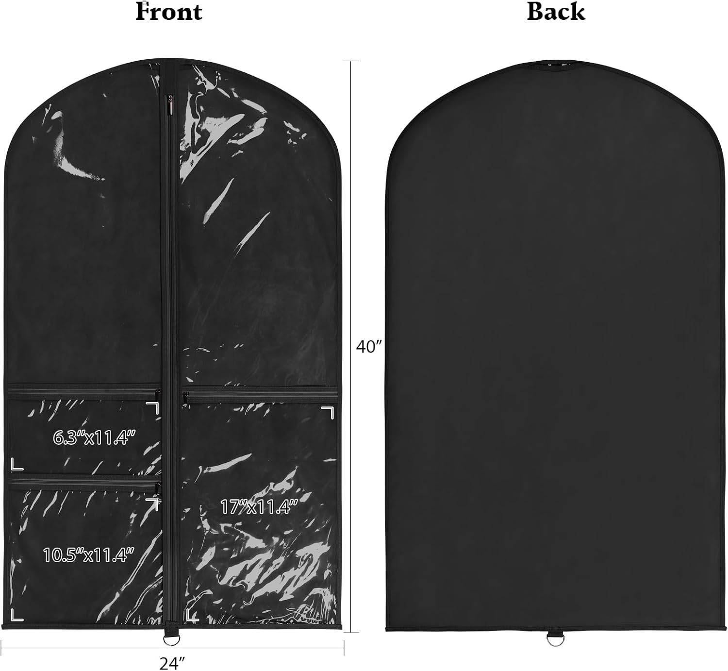 Univivi 40 Inch Dance Costume Garment Bags for Dancers, Black, 12 Pack | Breathable Fabric, Clear PVC Window, 3 Zip Pockets, Foldable Costume Garment Bags for Dancers, Dance Costumes, Dresses, Suits