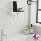 BeraTek Power Perch Wall Outlet Shelf with Cord Storage Strap - Small Wall Shelf Declutters & Reclaims Bathroom Counter Space - Alexa Echo Dot Stand, Apple Homepod Mini Wall Mount - White, 1-Pack