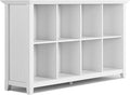 SIMPLIHOME Acadian Console Table - 57 Inch Wide Solid Wood 8-Cube Storage Sofa Table in White, Transitional Storage Unit for Living Room or Bedroom with Grooved Side Panels and Tapered Legs