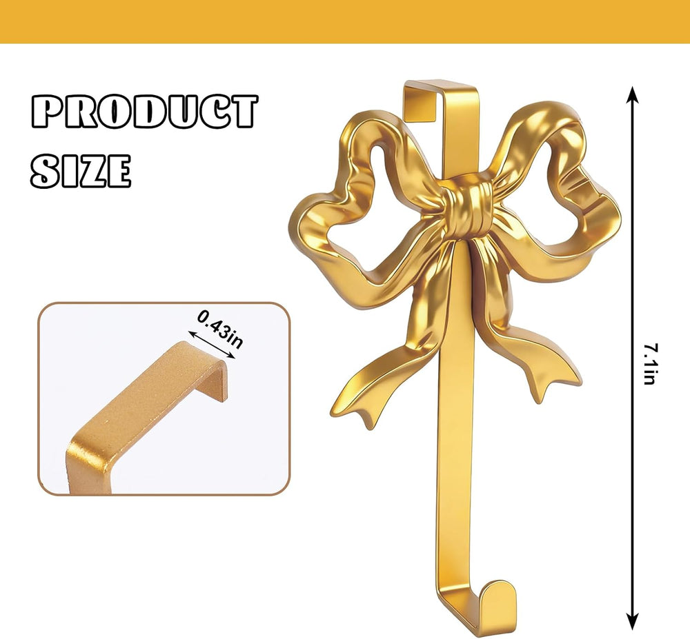 JarThenaAMCS 2Pcs Gold Bow Over The Door Hooks Metal Door Hanger Hook Coquett...