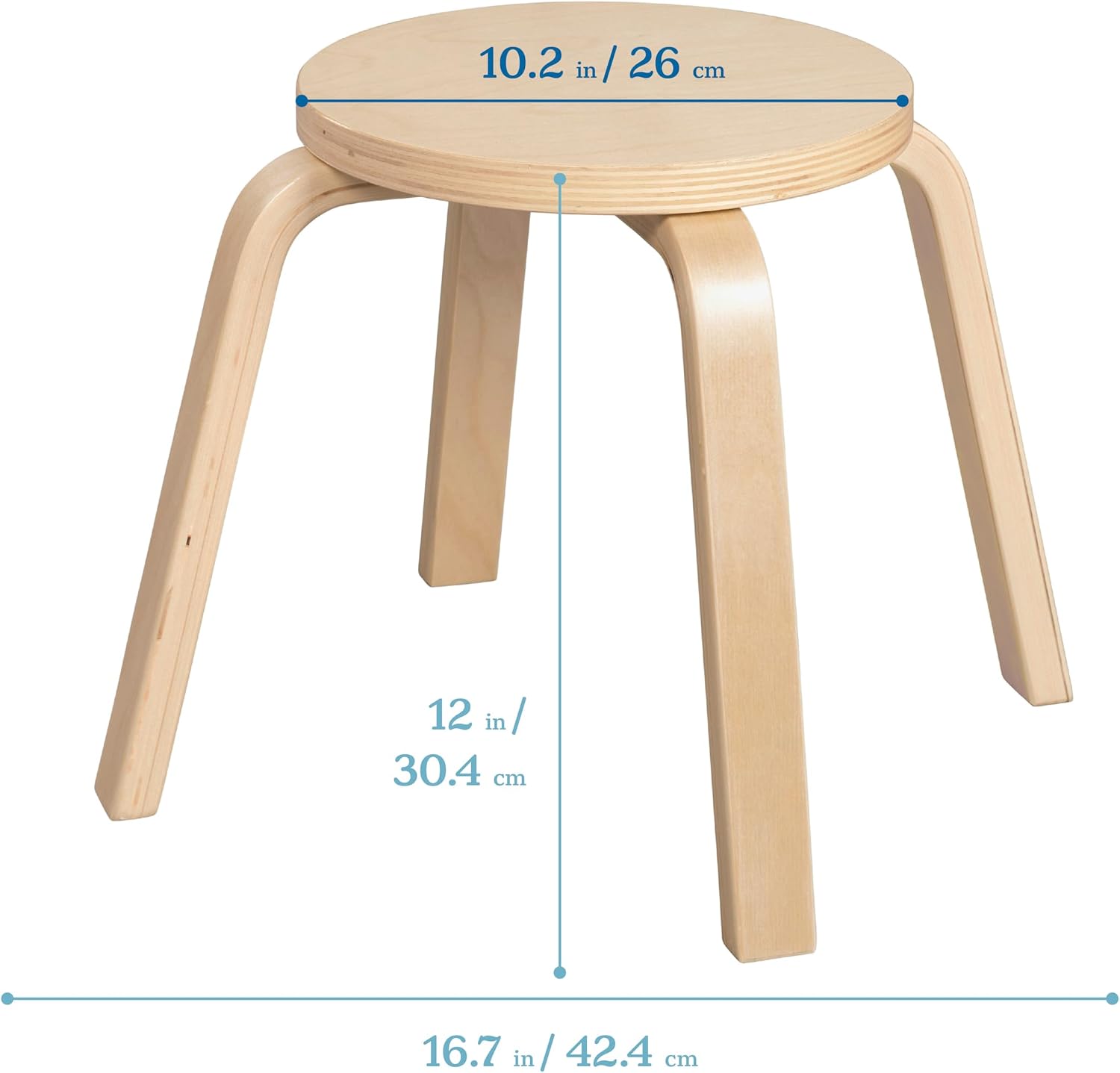 ECR4Kids Bentwood Stackable Stools, 12in Seat Height, Classroom Furniture, Natural, 6-Piece