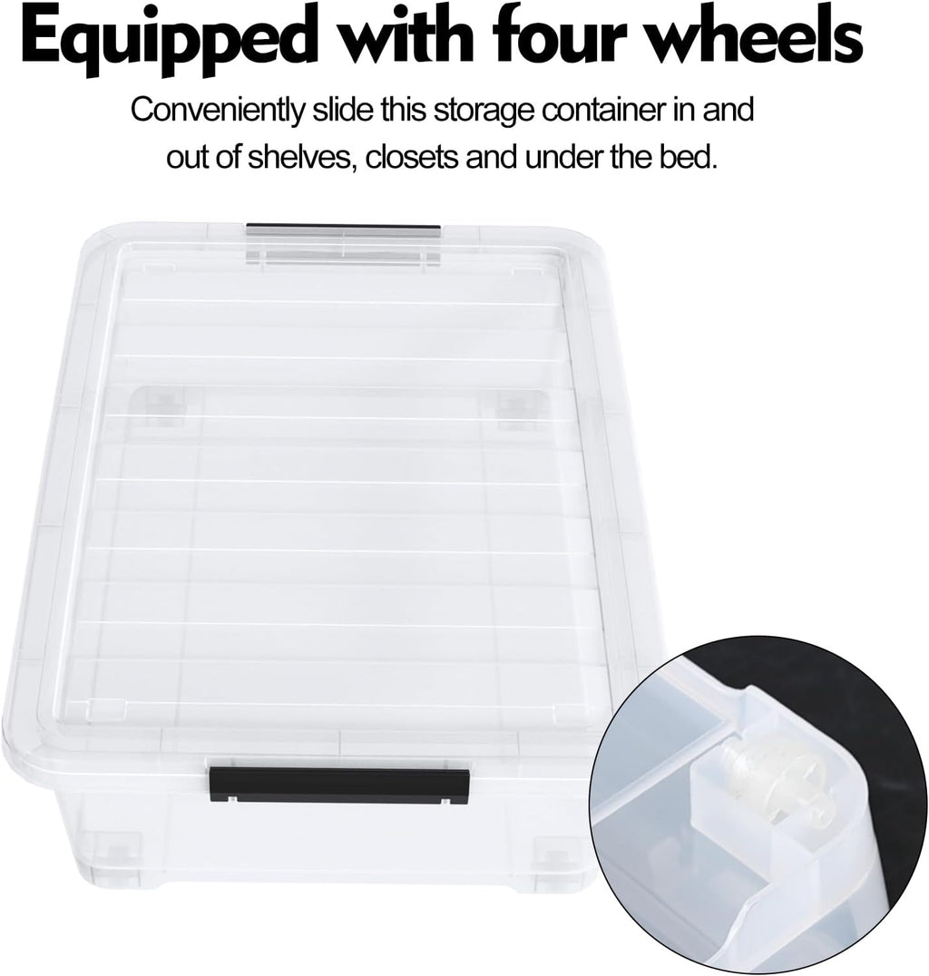 40 L Under Bed Plastic Storage Bins with Lids, Clear Underbed Storage Bin, 3 Pack