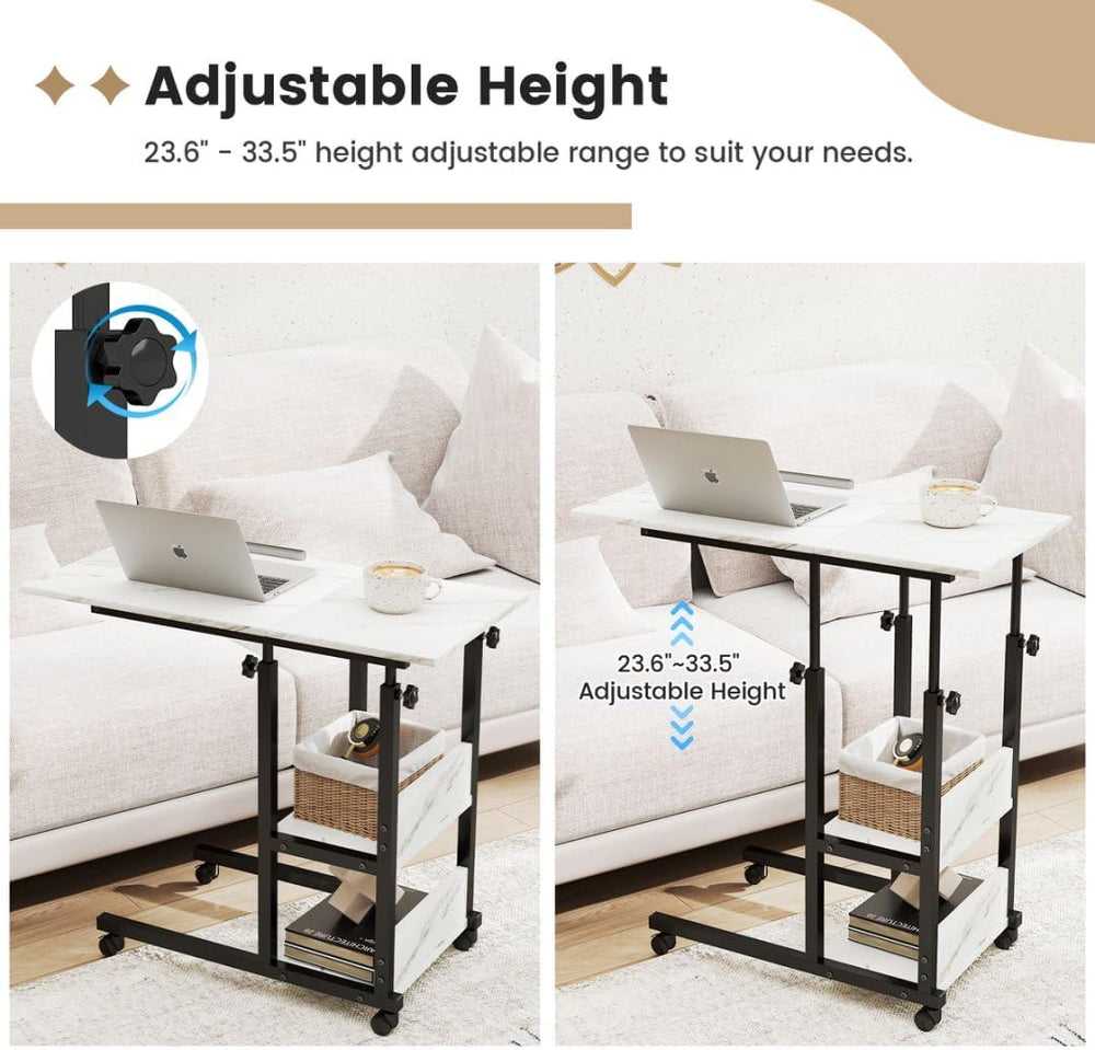 Hadulcet Adjustable C Table with Charging Station, Tiltable Desk C Shaped End...
