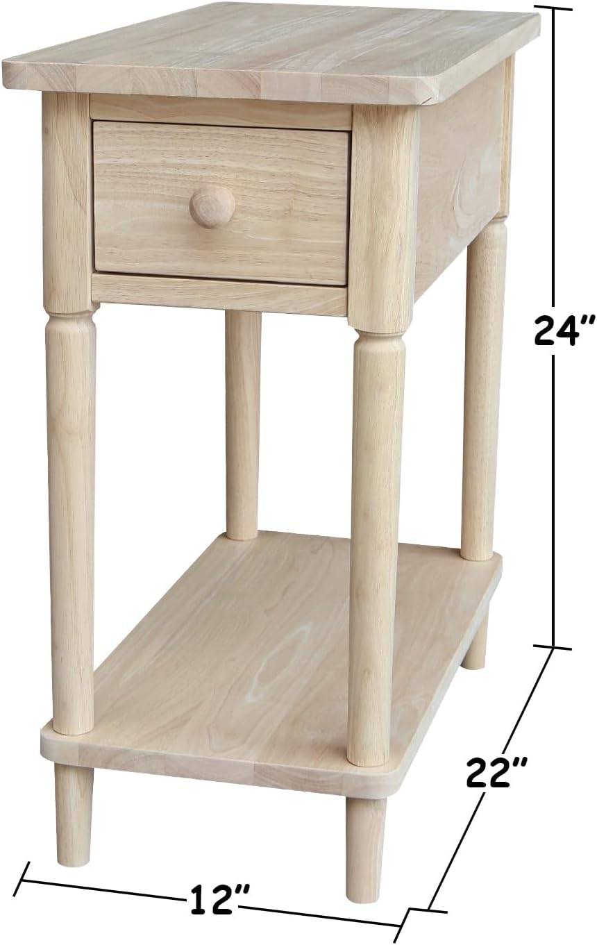 International Concepts Solid Wood Narrow Side Table Unfinished