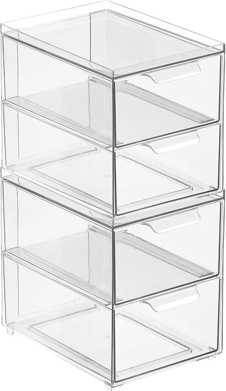 mDesign Stackable Storage Containers Box with 2 Pull-Out Drawers - Stacking Plastic Drawer Bins for Closet Organization, Linen, Coat, Bedroom or Entryway Closets - Lumiere Collection - 2 Pack - Clear