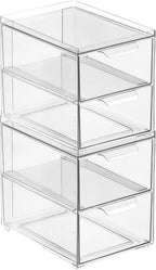 mDesign Stackable Storage Containers Box with 2 Pull-Out Drawers - Stacking Plastic Drawer Bins for Closet Organization, Linen, Coat, Bedroom or Entryway Closets - Lumiere Collection - 2 Pack - Clear