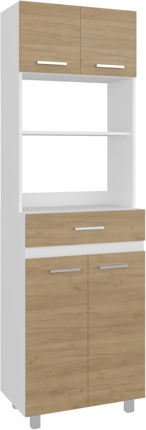 79" Tall Kitchen Pantry Cabinet with Storage,Open Shelves & Microwav...