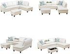 Sectional Couches for Living Room with Movable Chaise & Storage Ottoman - 97.5" Leather L Shaped Couches for Living Room Apartment, Home Modular Sectional Sofas with Cup Holder, White