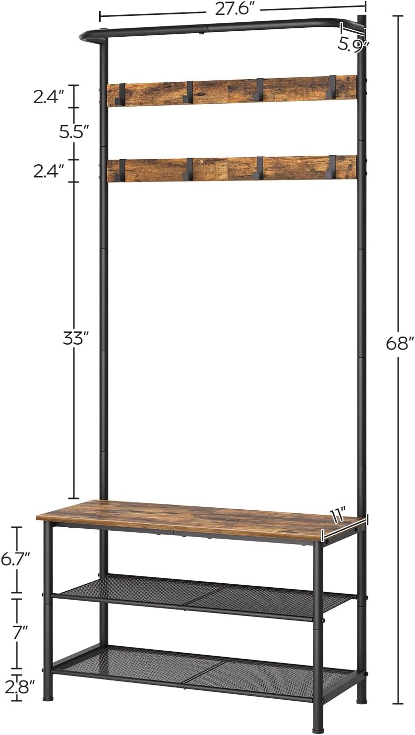 YATINEY Hall Tree, Coat Rack with Shoe Bench, 4-in-1 Entryway Bench with Stor...