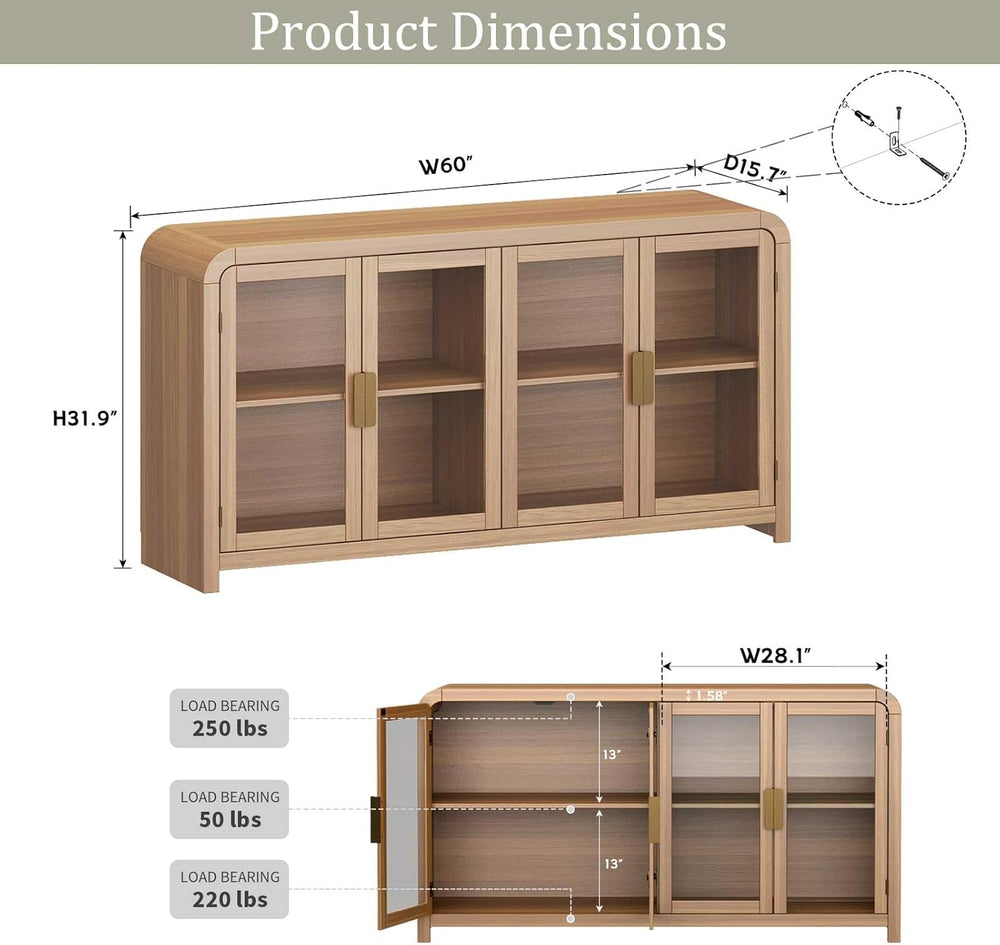 Oak&Sparrow Oak Sideboard Buffet Cabinet with Storage, 60'' Boho ...