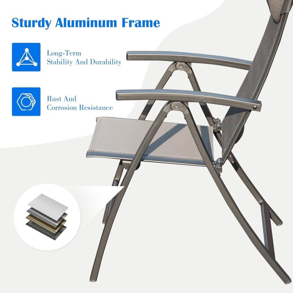 Folding Patio Chair with Textilene Seat and Aluminum Frame for Camping, Beach...