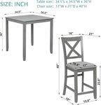 KEIKI 5-Piece Counter Height Dining Table Set with Square Table and 4 Upholstered X-Shaped Backrset Chair, for 4 Person, Modern Style Wooden Table Set, Easy Assembly, for Kitchen, Dining Room, Gray