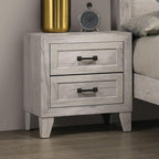 Bedside Table White Wash Finish Striking Elegant 1pc Nightstand Contemporary Style Black Bar Pull 2-Drawers,for Small Spaces
