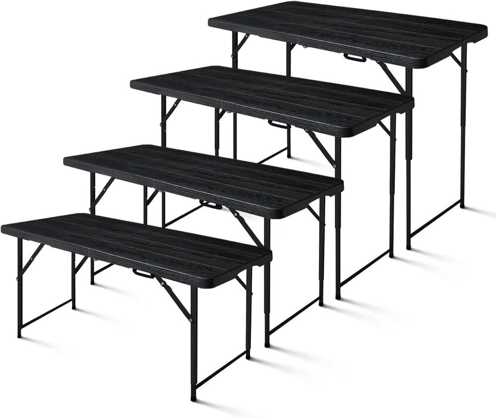 4ft Folding Table, Portable Fold-in-Half Adjustable Height Utility Table for ...