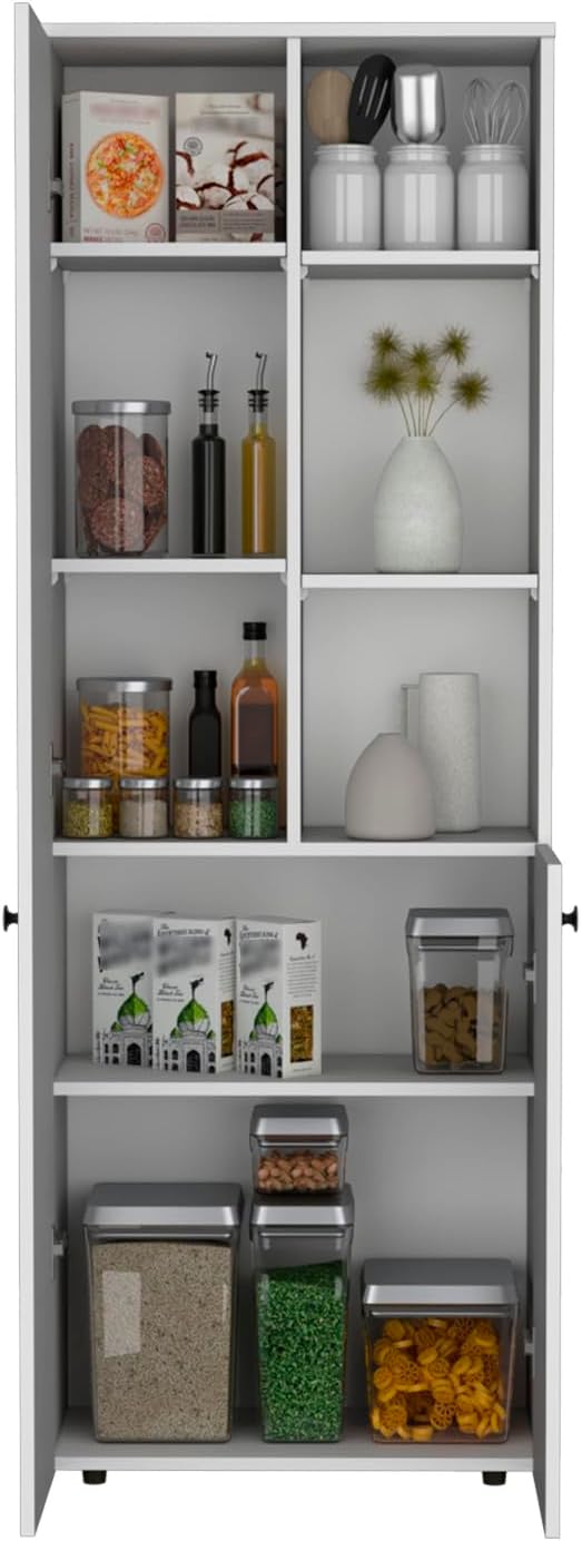 67-Inch Kitchen Pantry with Three Doors, Exterior Shelves & Ample Storage