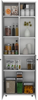 67-Inch Kitchen Pantry with Three Doors, Exterior Shelves & Ample Storage