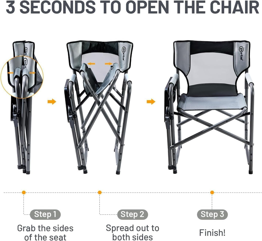 Portal Director Camping Chair with 2-Way Rotating Side Table, 300 lb, Gray | ...