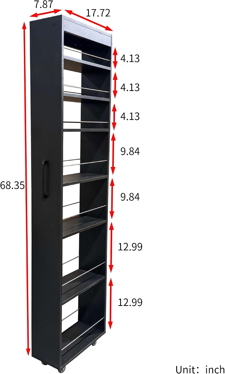 7 Tier Pull-Out Kitchen Pantry Storage Cabinet, 7.8'' Wide Rolling Op...