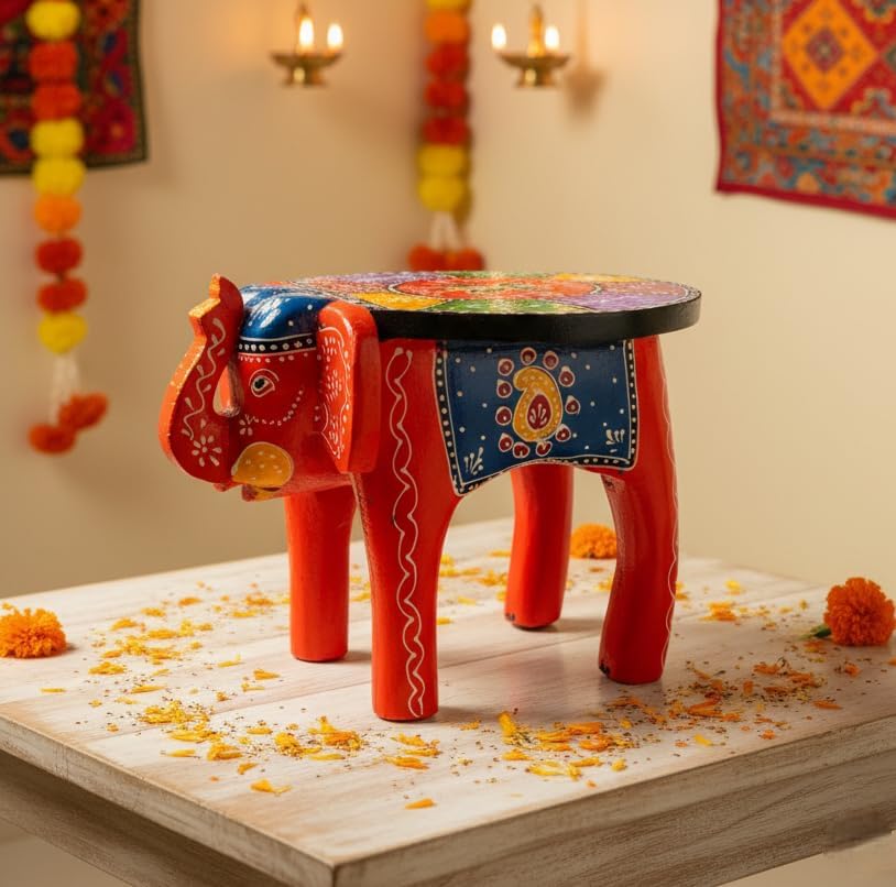 End Table, Handmade Wooden Elephant Side Table, Small Round End Table, Nights...