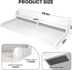 2-Tier Washer Dryer Countertop with 2.75" H Edge Rails, 58" W x 28" D Laundry Countertop for Folding Clothes, Washer and Dryer Topper with Non-Slip Pad (White)
