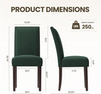 COLAMY Green Velvet Dining Chairs Set of 2 – Upholstered Kitchen & Dining Room Chairs with Nailhead Trim, Soft High-Density Cushion and Solid Wood Legs for Dining Room, Kitchen, Living Room