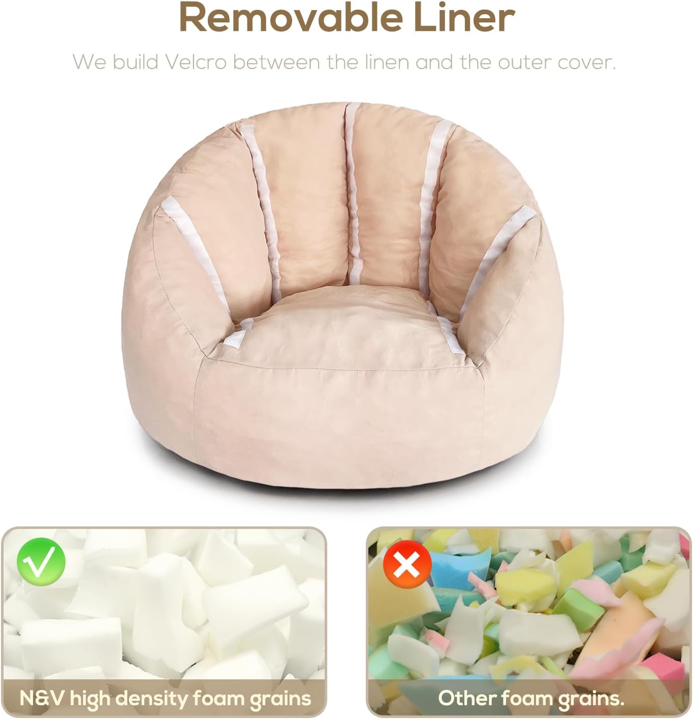 N&V Small Bean Bag Chair for Kids, Children Mini Bean Bag Sack, Foam Filling, Includes Removable and Machine Washable Cover, 27in, Soft Faux Fur (Pink)