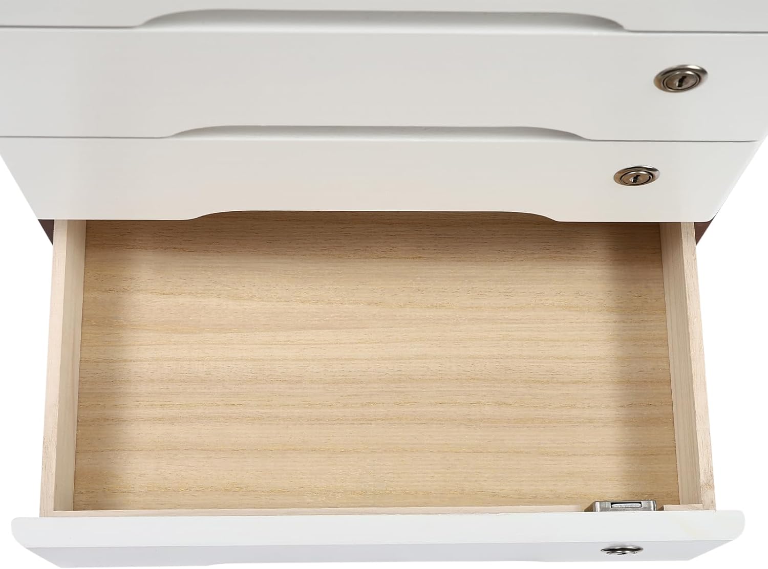 4-Tier Desktop Storage Box with Lockable Drawer, Wooden Desk Organizer for Office Supplies, Flat File Cabinet, Minimalist Design for Home & Office Use(Walnut+White)