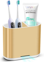 Chintu Toothbrush and Toothpaste Holder with Divider for Bathroom Countertop Organizer, Detachable for Easy Clean,Kids Electric Toothbrush Holders Storage Caddy for Family (Gold)