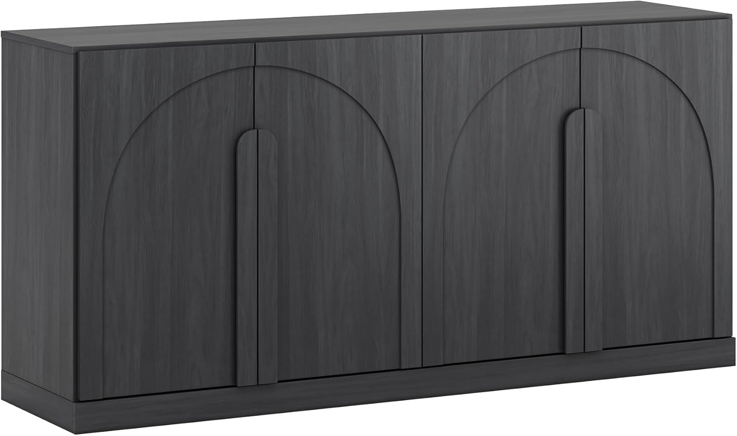 BELLEZE Bijou 64" Modern Buffet Sideboard, Mid-Century Arch Carved Wood Door Cabinet, Textured Storage Console for Living Room, Kitchen, Entryway - Ebony