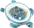 Potiera Sea Turtle Jewelry Tray, Handmade Ceramic Decorative Blue Ring Holder Trinket Dish for Earrings Necklace Key, Christmas Birthday Sea Turtle Gifts for Girls Women Mom, Coastal Ocean Beach Decor