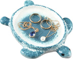 Potiera Sea Turtle Jewelry Tray, Handmade Ceramic Decorative Blue Ring Holder Trinket Dish for Earrings Necklace Key, Christmas Birthday Sea Turtle Gifts for Girls Women Mom, Coastal Ocean Beach Decor