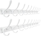 SKOLOO Coat Rack Wall Mounted - 10 Hooks, Pack of 2, Heavy Duty, Stainless Steel, Metal Wall Hangers, Sturdy Coat Hooks for Hanging Coats, Jacket, Clothes, Hat, White