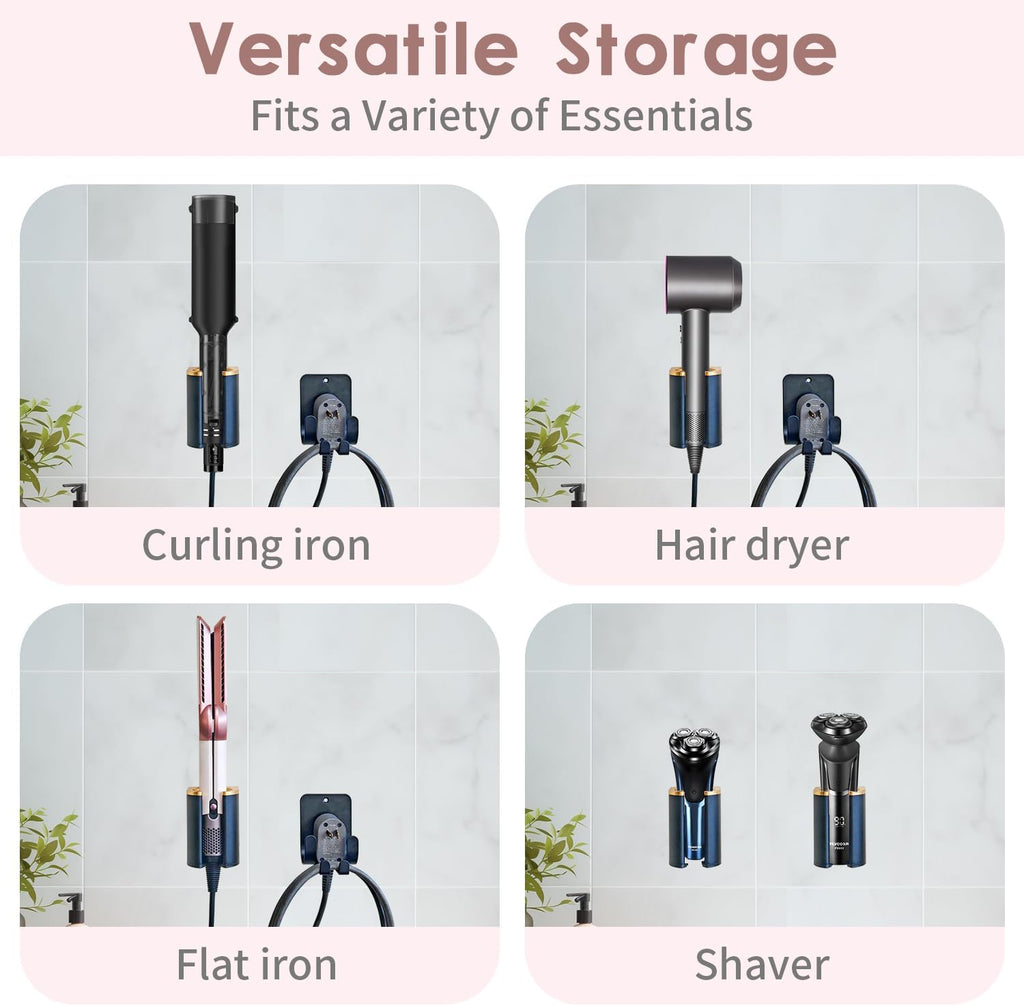Curling Iron Holder Wall Mount, Premium Organizer for Dyson Airwrap Holder and Flat Iron Holder Wall Mount, Durable Aluminum & Plastic, Modern Space-Saving Storage for Bathroom Vanity, 3M Adhesive
