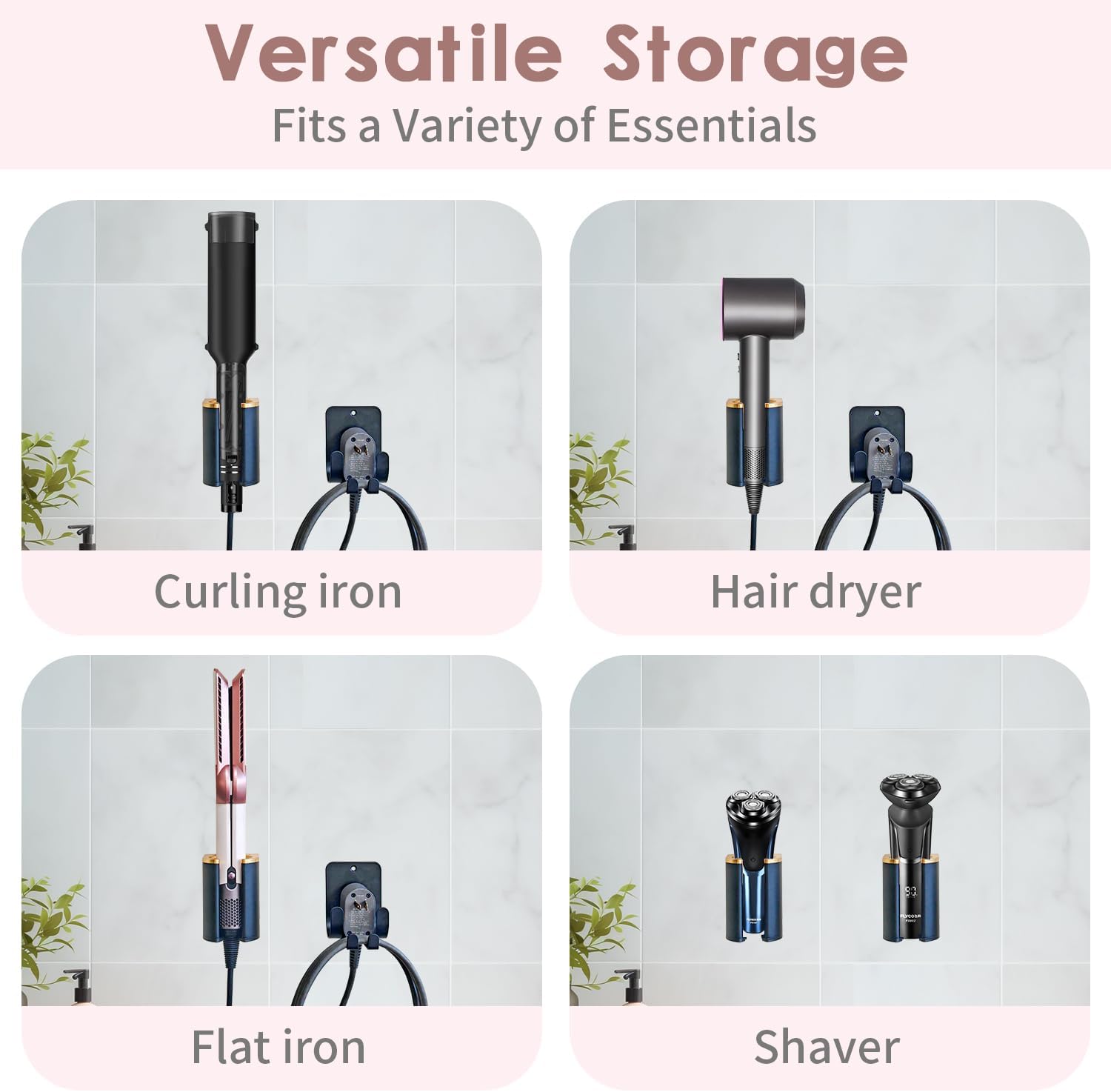 Curling Iron Holder Wall Mount, Premium Organizer for Dyson Airwrap Holder and Flat Iron Holder Wall Mount, Durable Aluminum & Plastic, Modern Space-Saving Storage for Bathroom Vanity, 3M Adhesive