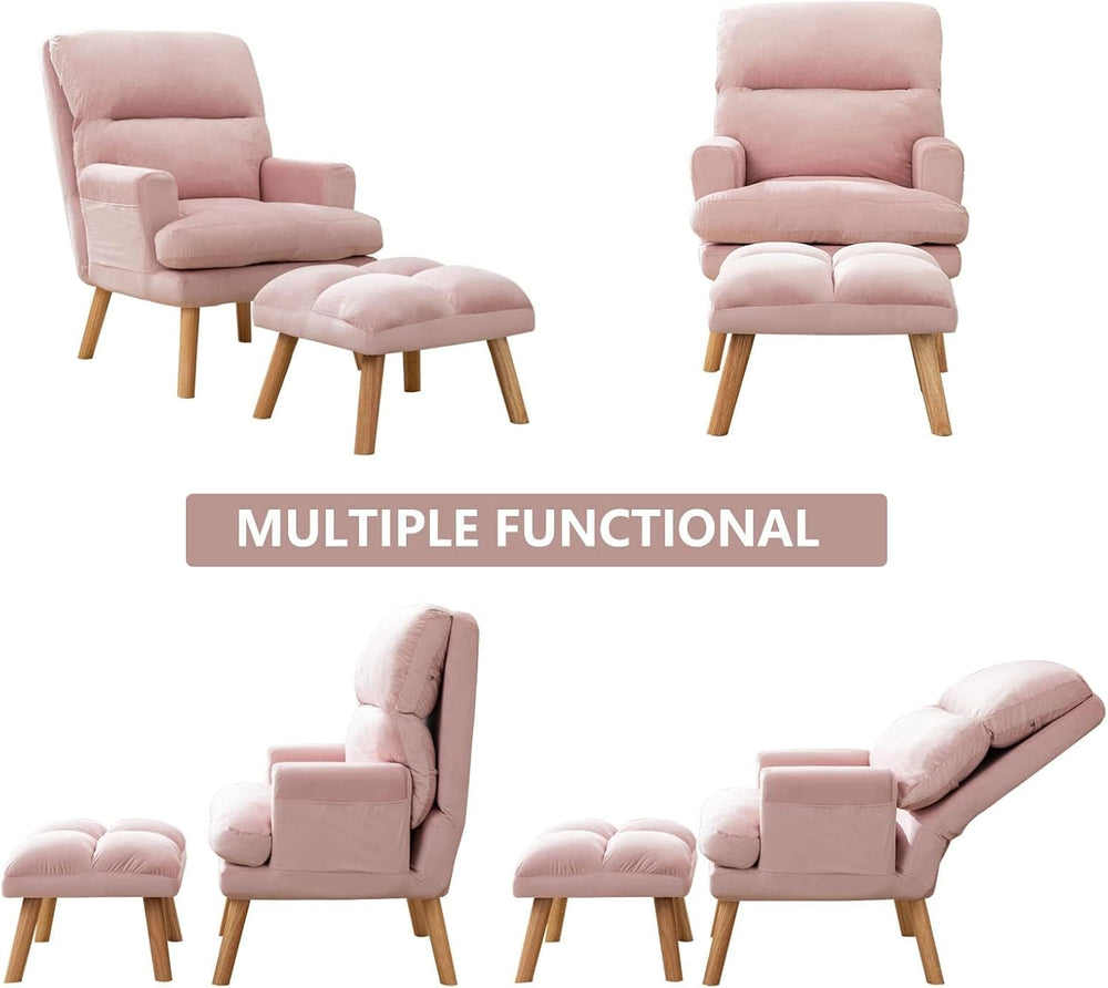 CANMOV Modern Accent Chair with Ottoman Set of 2, Soft Fabric Armchair with A...