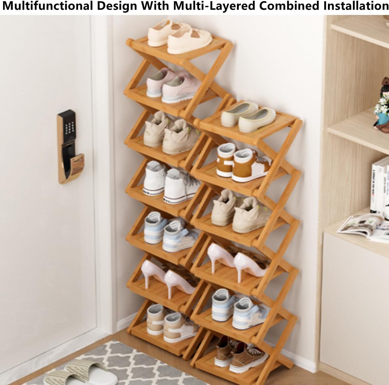 2026 New The 9-Tier No-Assembly Bamboo Foldable Shoe Rack, Without Installation Portable Vertical Shoe Storage Organiser for Entryway, Bedroom, Closet, Hallway (Brown, 10 Layers)