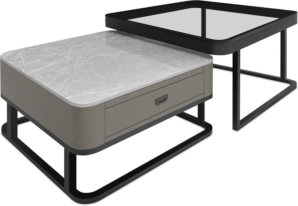 Square Coffee Table Set of 2, Nesting Table End Table, Modern Side Table for ...